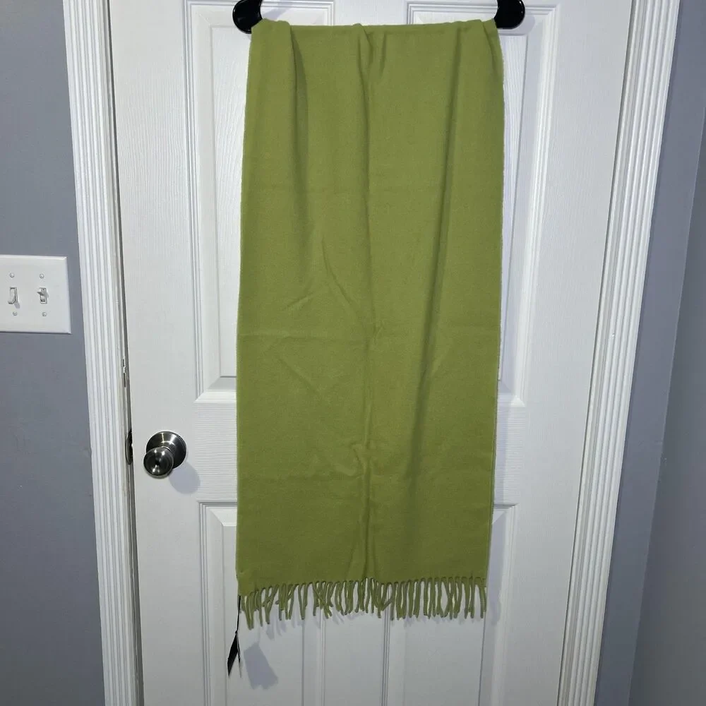 Manifattura Almar Scarf Women's One Size Green Lambswool Fringe Made Italy - Picture 11 of 11